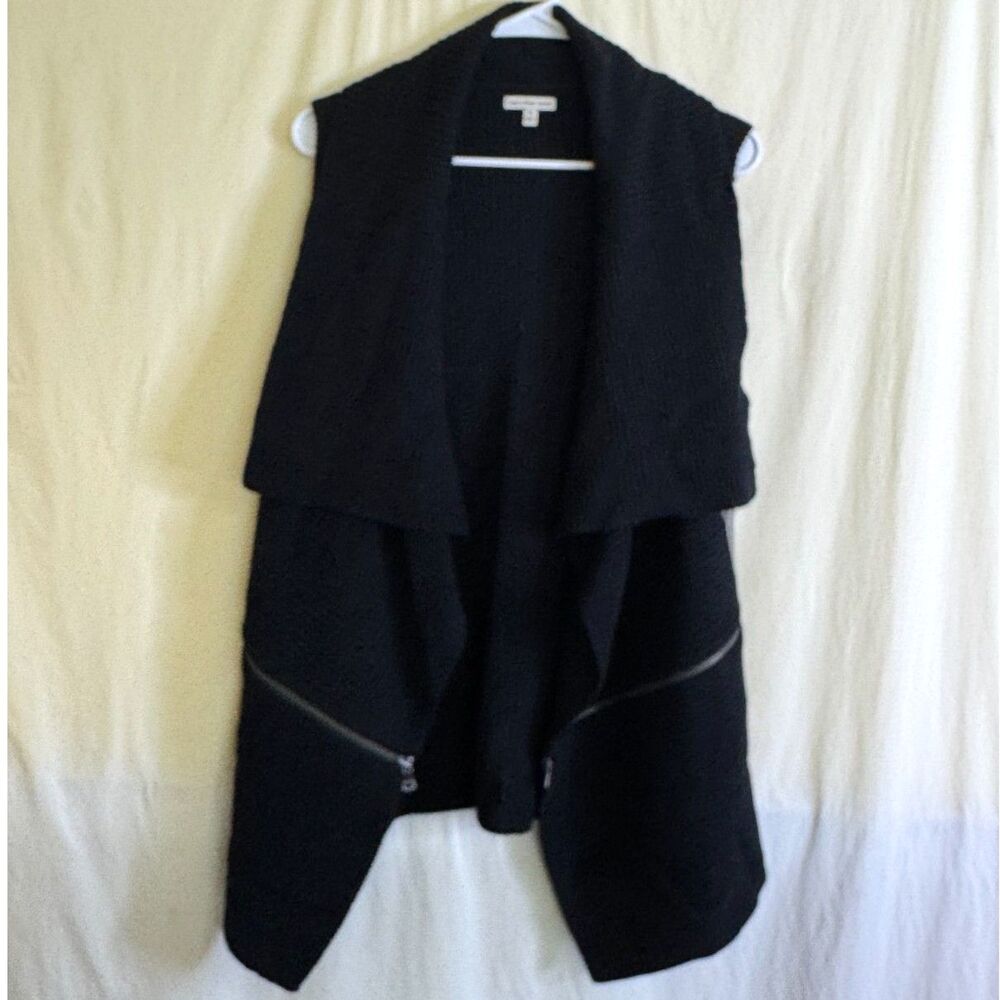 NWT Calvin Klein Jeans Women's Black Ribbed Knit Sweater Vest Draped Front SZ M
